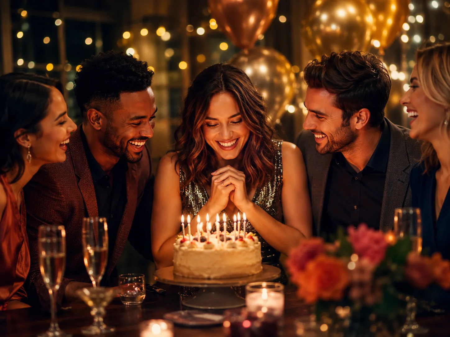 Birthday celebration with cake and candles